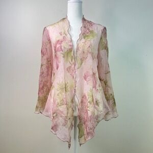 Kathy Roberts Pink Floral Sheer Fairy Romantic Cardigan Flare Sz 10 Cottagecore